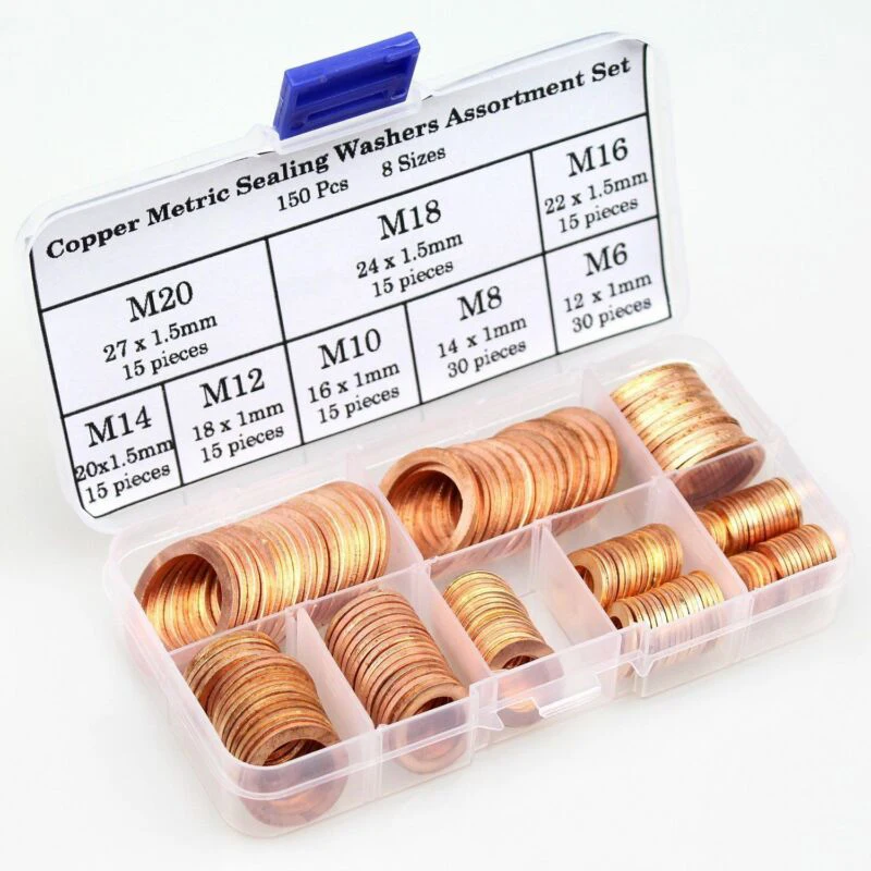 150Pcs 8 Sizes M6-M20 Assorted Copper Crush Flat Washers Seal Gasket Ring Home Improvement Building & Hardware
150Pcs 8 Sizes M6-M20 Assorted Copper Crush Flat Washers Seal Gasket Ring Home Improvement Building & Hardware