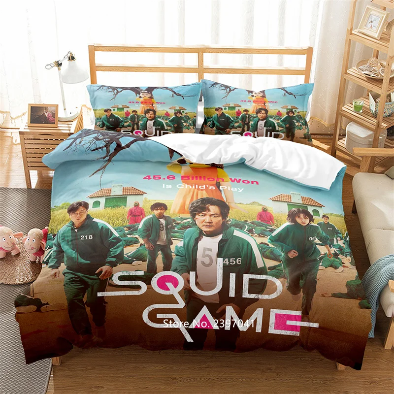 New Korean TV identical quilt cover pillowcase commemorative Squid game 3D printed large bedspread for children adult bedding
New Korean TV identical quilt cover pillowcase commemorative Squid game 3D printed large bedspread for children adult bedding