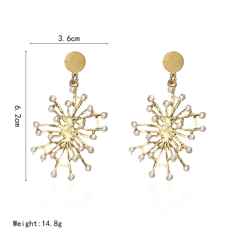 Bohemian Style Pearl Earrings New Korean Version Of Snowflake Metal Pendant Women's Elegant Charm Jewelry | Украшения и