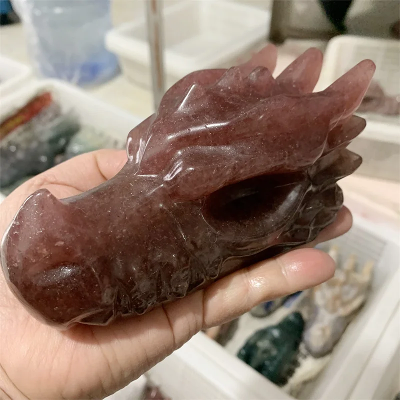 15CM Natural Strawberry Quartz Crystal Handmade Carved Dragon Head Skull Polished Animal Statue for Home Decoration Gift 1pcs
15CM Natural Strawberry Quartz Crystal Handmade Carved Dragon Head Skull Polished Animal Statue for Home Decoration Gift 1pcs