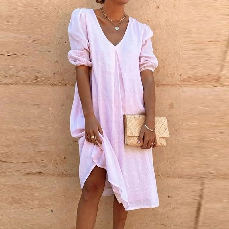 Women Elegant Solid Color Puff Sleeve Party Dress 2021 Summer Sexy V-Neck Long Dresses Ladies Casual Fashion Loose Dress Vestido
Women Elegant Solid Color Puff Sleeve Party Dress 2021 Summer Sexy V-Neck Long Dresses Ladies Casual Fashion Loose Dress Vestido