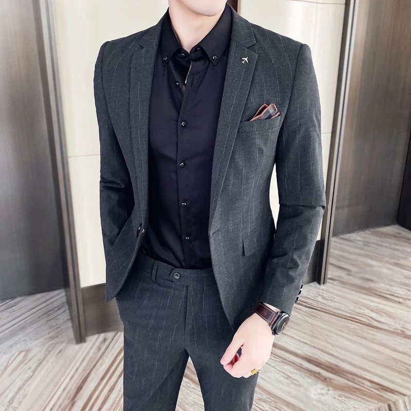 Men's business Suit korean slim Blazers Trousers stripe One Button New dress Suit Asian size high quality man wedding suit
Men's business Suit korean slim Blazers Trousers stripe One Button New dress Suit Asian size high quality man wedding suit