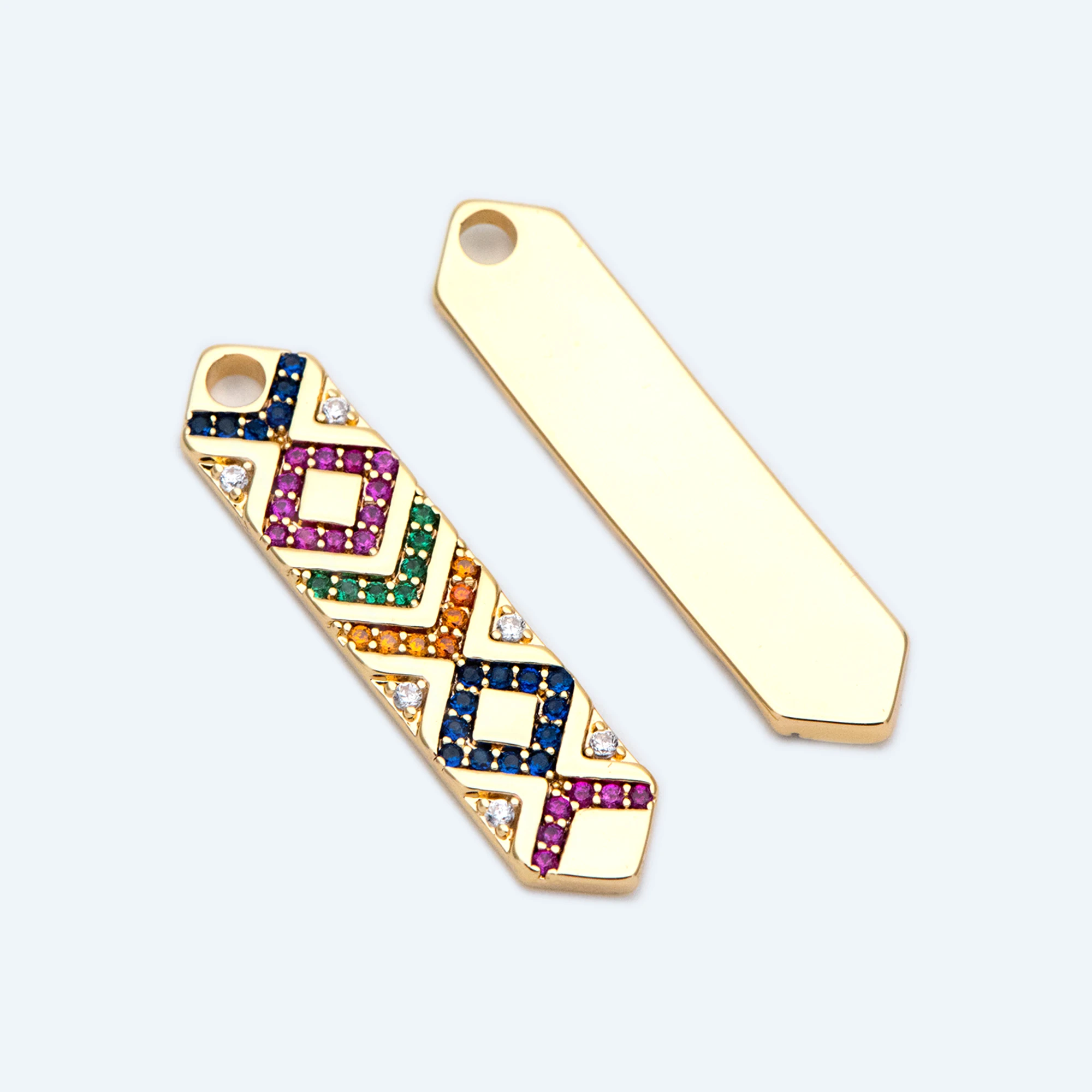 4pcs Rainbow CZ Gold Bar Charm 30x7mm, Gold Plated Brass Colorful Charm Pendants For DIY Jewelry Making Accessories (GB-1575) 
4pcs Rainbow CZ Gold Bar Charm 30x7mm, Gold Plated Brass Colorful Charm Pendants For DIY Jewelry Making Accessories (GB-1575)