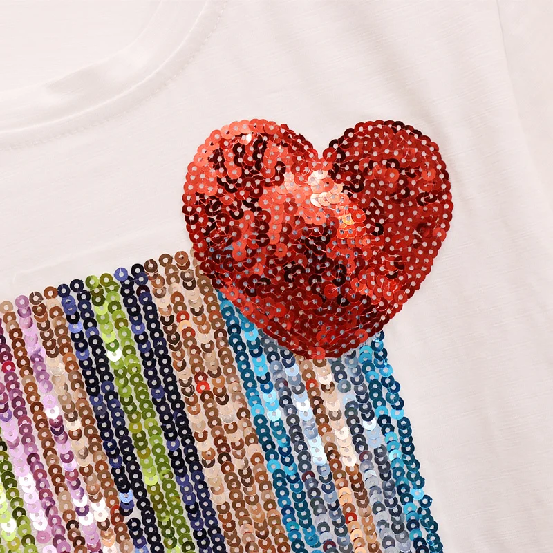 M-5XL Women Summer Sequined Heart T-shirts Denim Pants Sets Cotton Tshirt + Ankle-Length Pants Hole Trousers 2 Piece Set Suits
M-5XL Women Summer Sequined Heart T-shirts Denim Pants Sets Cotton Tshirt + Ankle-Length Pants Hole Trousers 2 Piece Set Suits