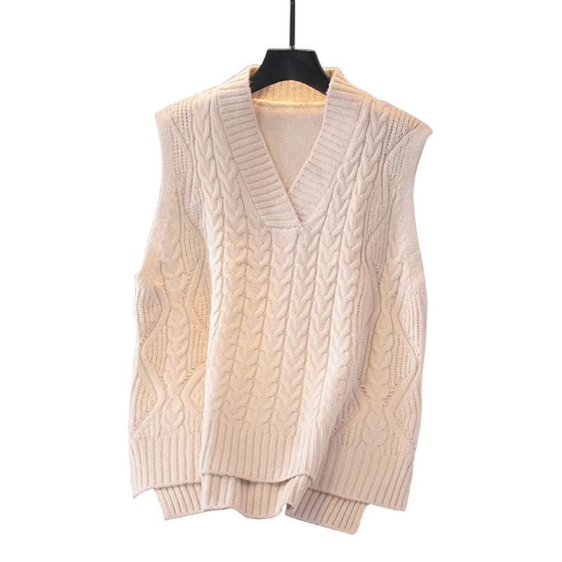 Korean Women Autumn Twist Cable Knitted Sleeveless Vest V-Neck Solid Color Pullover Sweater Casual Loose High Low Jumper M7DD
Korean Women Autumn Twist Cable Knitted Sleeveless Vest V-Neck Solid Color Pullover Sweater Casual Loose High Low Jumper M7DD
