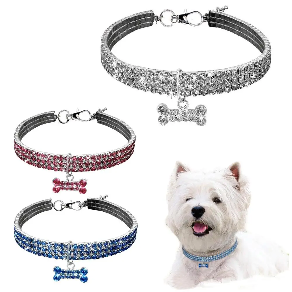 

Cute Bone Bling Rhinestone Chocker Mini Pet Crystal Collars Fancy Dog Necklace Mascotas Accessories For Puppy Cats