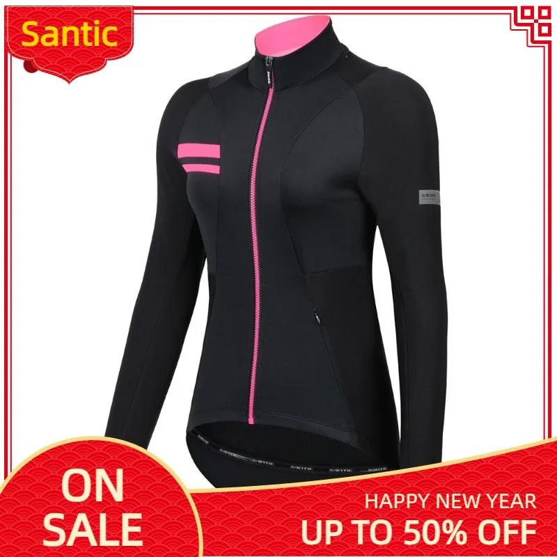 

Santic Women Cycling Jackets Winter Warm Fabric Riding Fleece Windbreaker MTB Bike Coat Reflective Jacket Asian Size