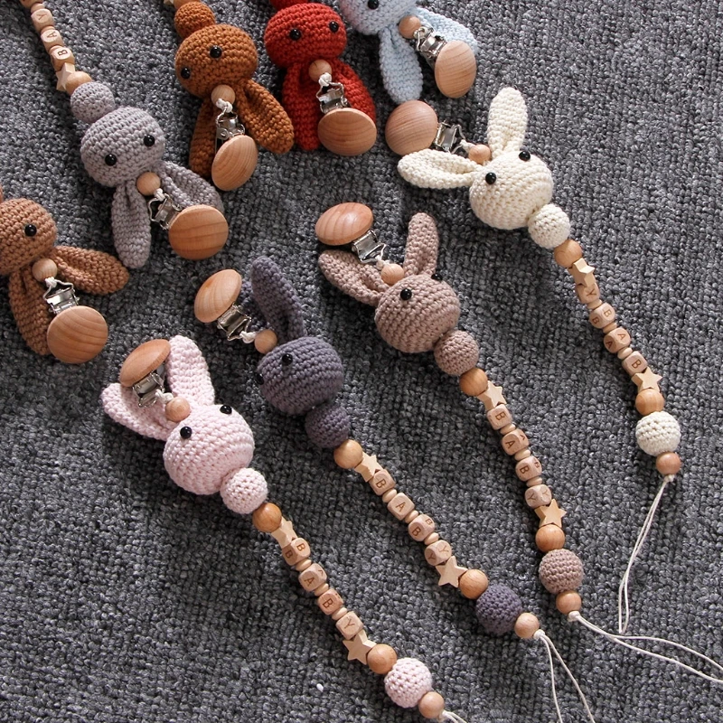 

Rabbit Crochet Pacifier Chain Dummy Silicone Teething Beads Soothie Develop Baby Visual Perception for Baby Shower Gift