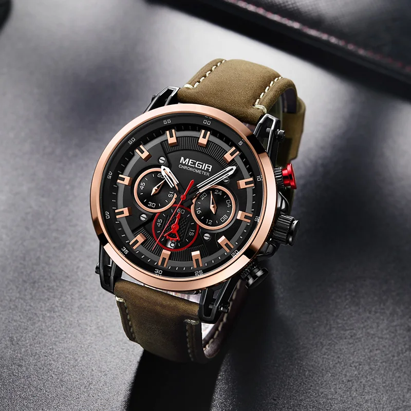 Модные мужские часы MEGIR 2020 роскошные брендовые военные кварцевые с большим