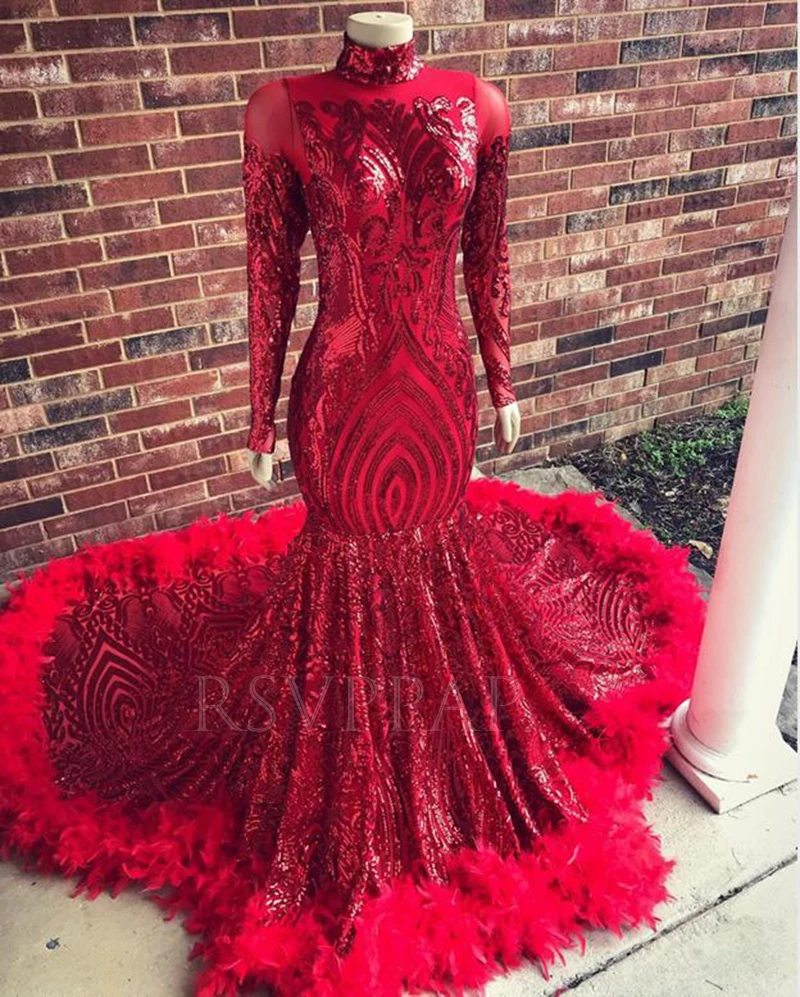 Женское длинное платье-русалка красное блестящее платье с длинным рукавом и