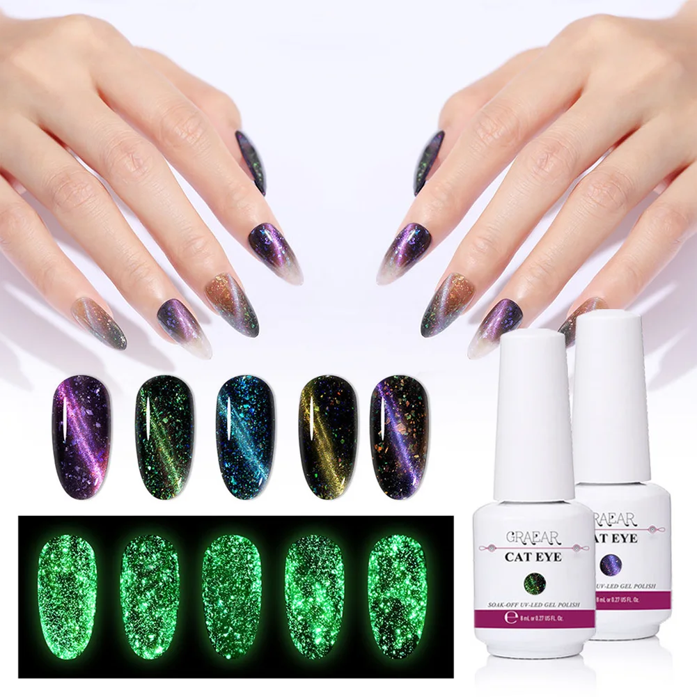 5 colors 8ml Effect 3D Cat Eye Gel Nail Polish Glow in the Dark Starry Sky Art Set Gift for Friends Nail DIY Polish little smell
5 colors 8ml Effect 3D Cat Eye Gel Nail Polish Glow in the Dark Starry Sky Art Set Gift for Friends Nail DIY Polish little smell