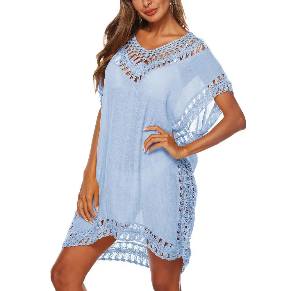 Sexy Bikini Cover Up Women Loose Bat Short Sleeve Hollow Out V Neck Cover Up Dress Beach Women Beach Wear robe femme
Sexy Bikini Cover Up Women Loose Bat Short Sleeve Hollow Out V Neck Cover Up Dress Beach Women Beach Wear robe femme