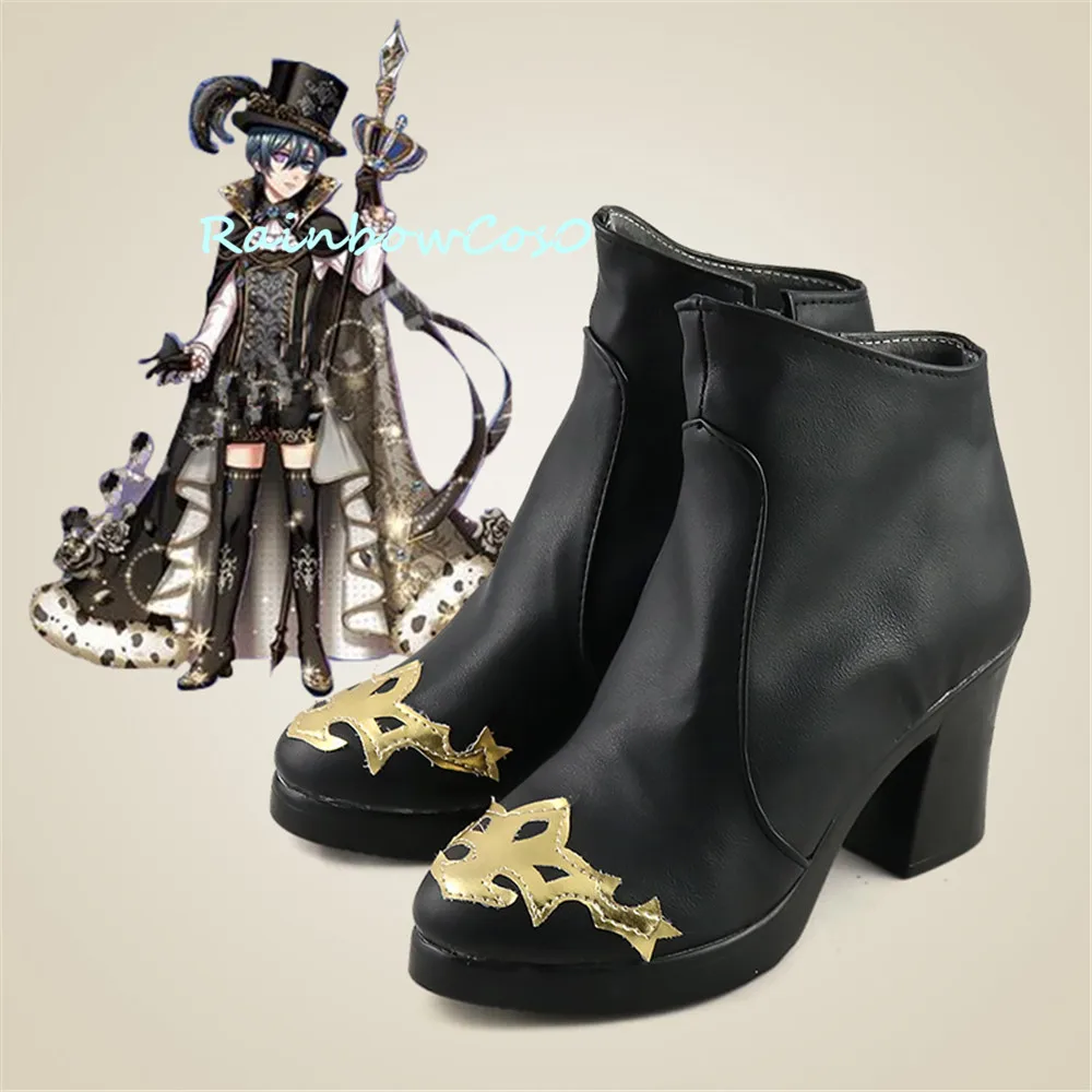Обувь для костюмированной вечеринки RainbowCos0 Черные ботинки Butler Ciel Phantomhive Аниме