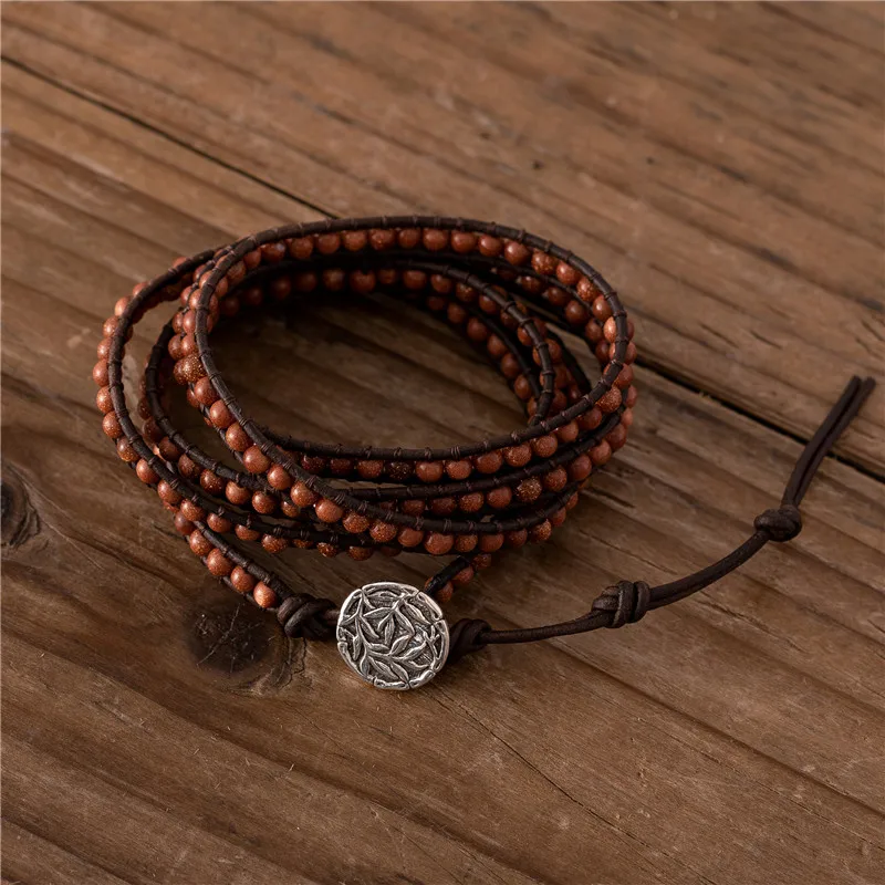 Vintage 4mm Gold Sand Beaded Wrap Bracelet Boho 5 Wraps Bracelet Women Bohemian Leather Jewelry Family Gifts Dropship 
Vintage 4mm Gold Sand Beaded Wrap Bracelet Boho 5 Wraps Bracelet Women Bohemian Leather Jewelry Family Gifts Dropship