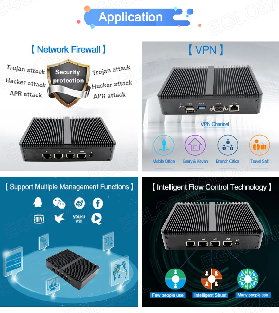 Eglobal 2019 новый четырехъядерный мини ПК Windows Celeron J1900 четыре LAN Barebone компьютер Intel HD