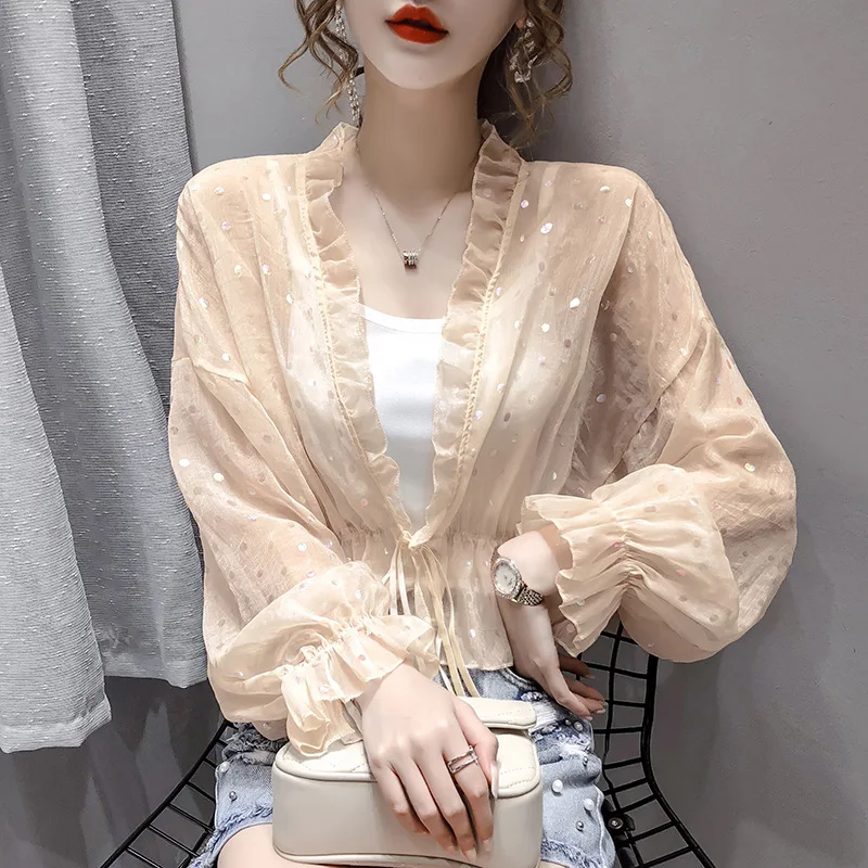 2020 Fashion Women Blouses Chiffon Sun Protection Lace Dot Loose Long Sleeve Clothing Summer Cardigan Tops Sexy Covers Blusas
2020 Fashion Women Blouses Chiffon Sun Protection Lace Dot Loose Long Sleeve Clothing Summer Cardigan Tops Sexy Covers Blusas