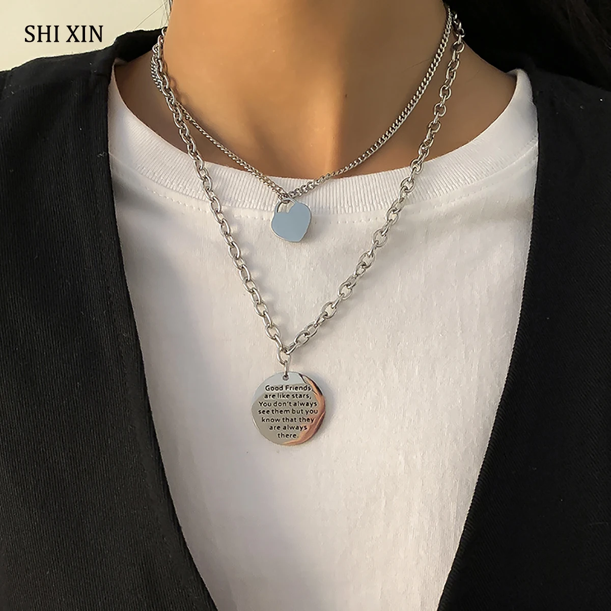Цепочка SHIXIN из нержавеющей стали с кулоном в виде монеты/сердца ожерелье для