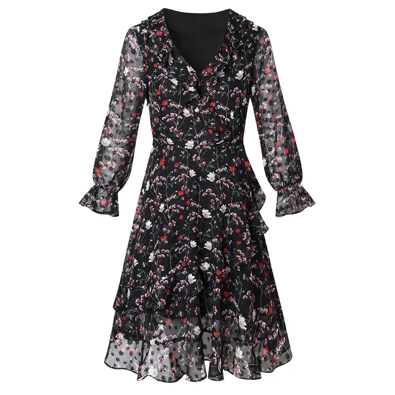 Korean High End Elegant Fashion 2021 Spring V-neck Wrist Sleeve Stitching Ruffles Floral Printed Pink Black Chiffon Dress
Korean High End Elegant Fashion 2021 Spring V-neck Wrist Sleeve Stitching Ruffles Floral Printed Pink Black Chiffon Dress