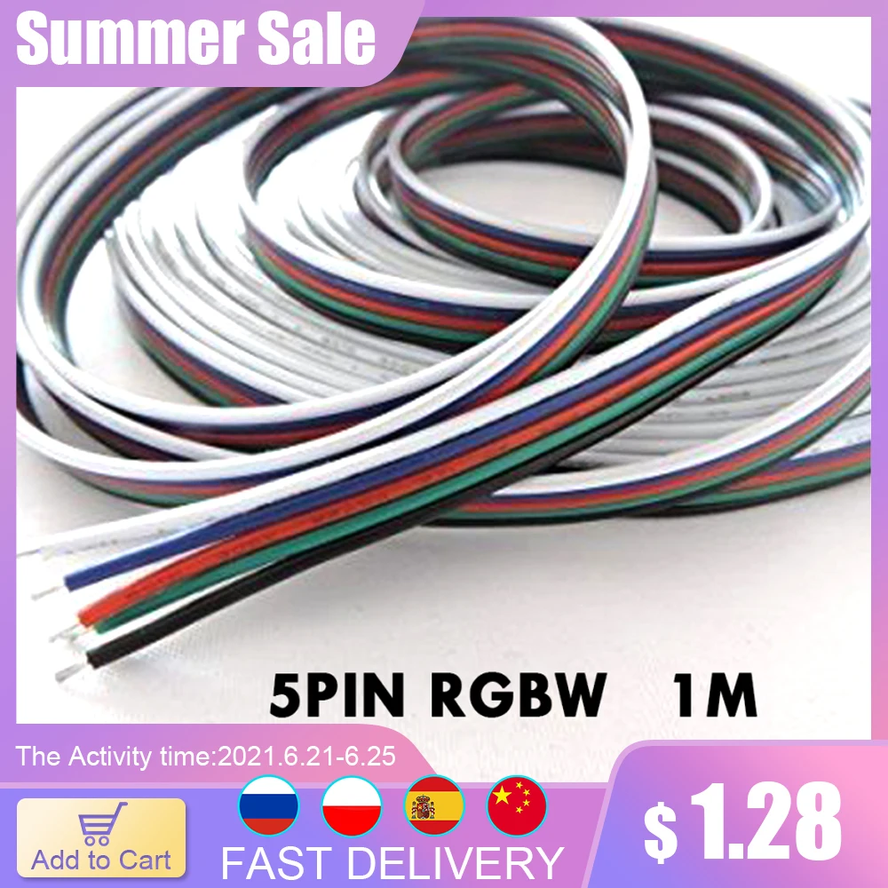 1M 5 Pin LED RGB Cable Wire Extension Cord 22AWG Led Connector for 3528 5050 RGBW / RGBWW LED strip 
1M 5 Pin LED RGB Cable Wire Extension Cord 22AWG Led Connector for 3528 5050 RGBW / RGBWW LED strip