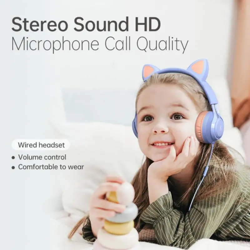 Wired Headphones Cat Ear Headset Earphones for Child Kid Girls Boys 85db Kids Mode Hearing Protection Headphone Phone Laptop | Электроника