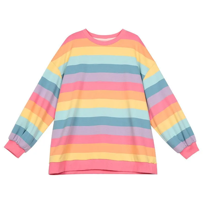 Harajuku Style Kpop Striped Loose Sweatshirt Women Spring Long Sleeve Pullover Kawaii Clothes Colorful Rainbow Student Girl Tops
Harajuku Style Kpop Striped Loose Sweatshirt Women Spring Long Sleeve Pullover Kawaii Clothes Colorful Rainbow Student Girl Tops