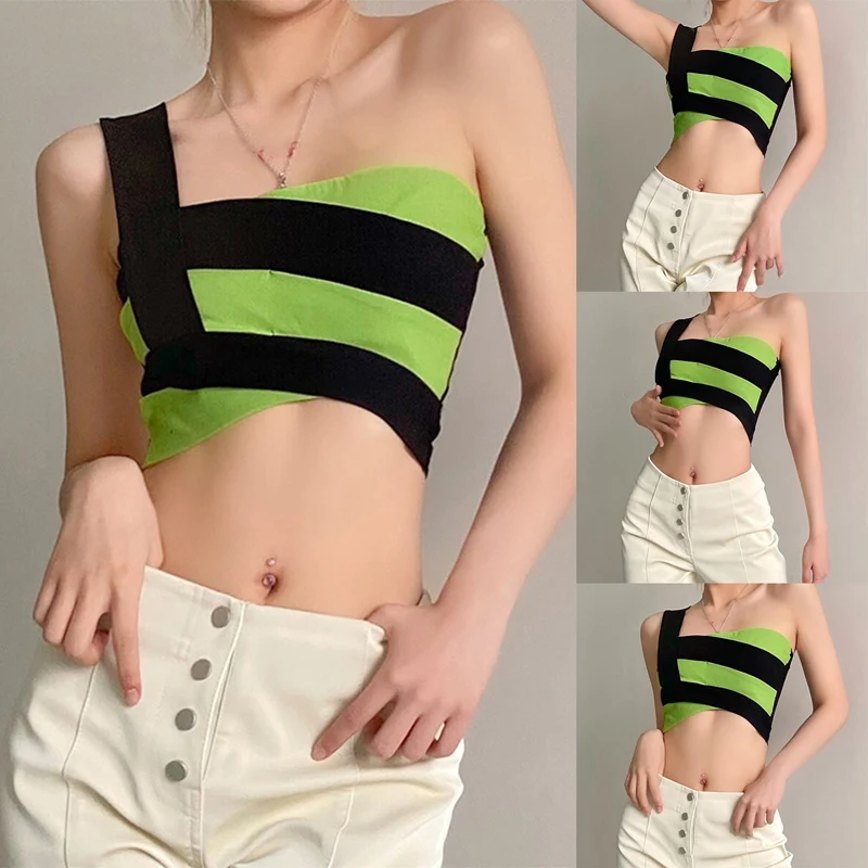 Women's New One-Shoulder Sling Irregular Stitching Halter Short Umbilical Vest Black
Women's New One-Shoulder Sling Irregular Stitching Halter Short Umbilical Vest Black