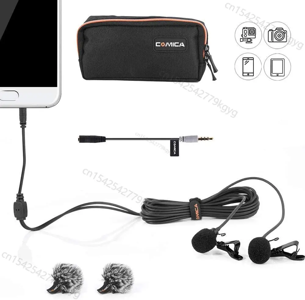Comica CVM-D02 Dual-head mini Lavalier Microphone Clip-on directional Condenser mic interview microphone for Phone Camera 
Comica CVM-D02 Dual-head mini Lavalier Microphone Clip-on directional Condenser mic interview microphone for Phone Camera