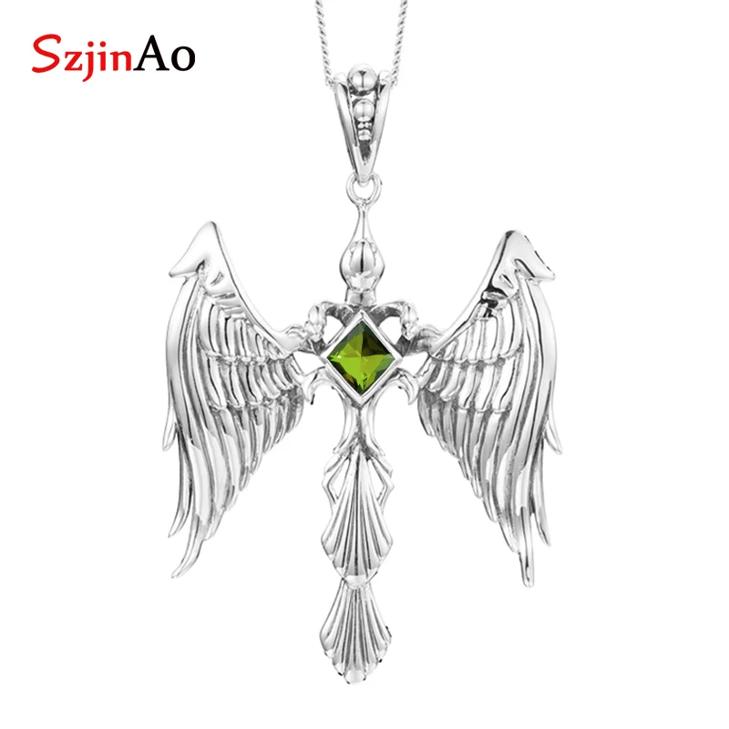 SzjinAo Роскошные элегантные Ангел однотонные 925 Хризолит в стерлинговом серебре