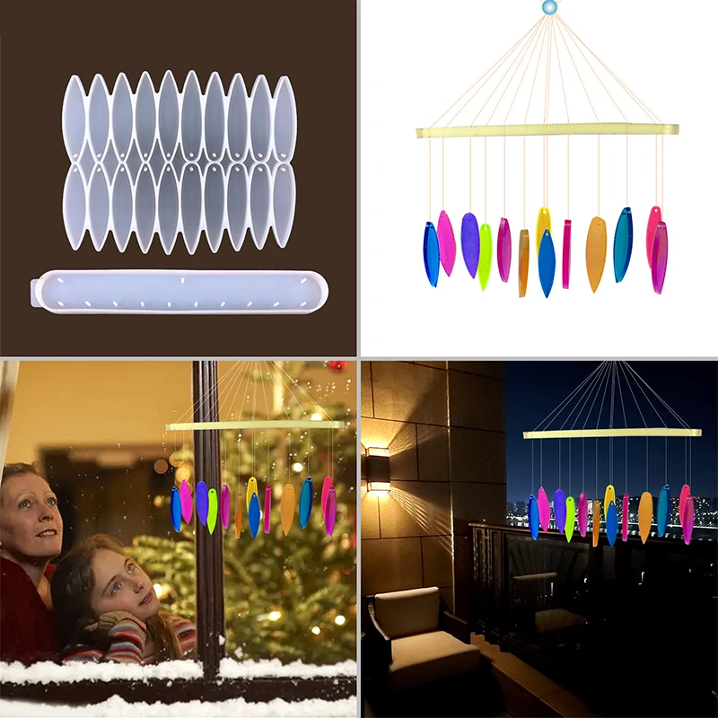 DIY Leaves Wind Chime Silicone Mold Japanese Nordic Bell Door Hanging Crystal Epoxy Resin Mold for Home Decoration
DIY Leaves Wind Chime Silicone Mold Japanese Nordic Bell Door Hanging Crystal Epoxy Resin Mold for Home Decoration