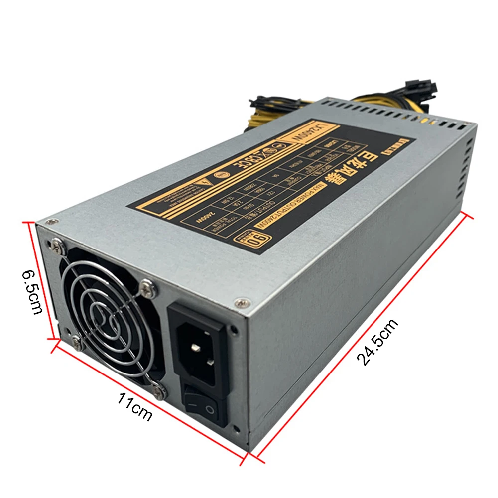 

ETH Mining Machine Power Supply 180-240V ATX Input 10x6Pin Miner 90% Efficiency Device For BTC Bitcoin Mining Server 1800W 2000W