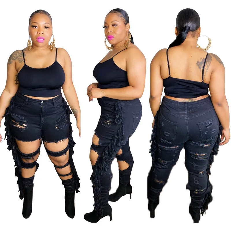 Ripped Tassels Skinny Fashion Street Plus Size Woman Jeans Women Bottoms Pants Sexy Black High Street Wear Drop Shipping
Ripped Tassels Skinny Fashion Street Plus Size Woman Jeans Women Bottoms Pants Sexy Black High Street Wear Drop Shipping