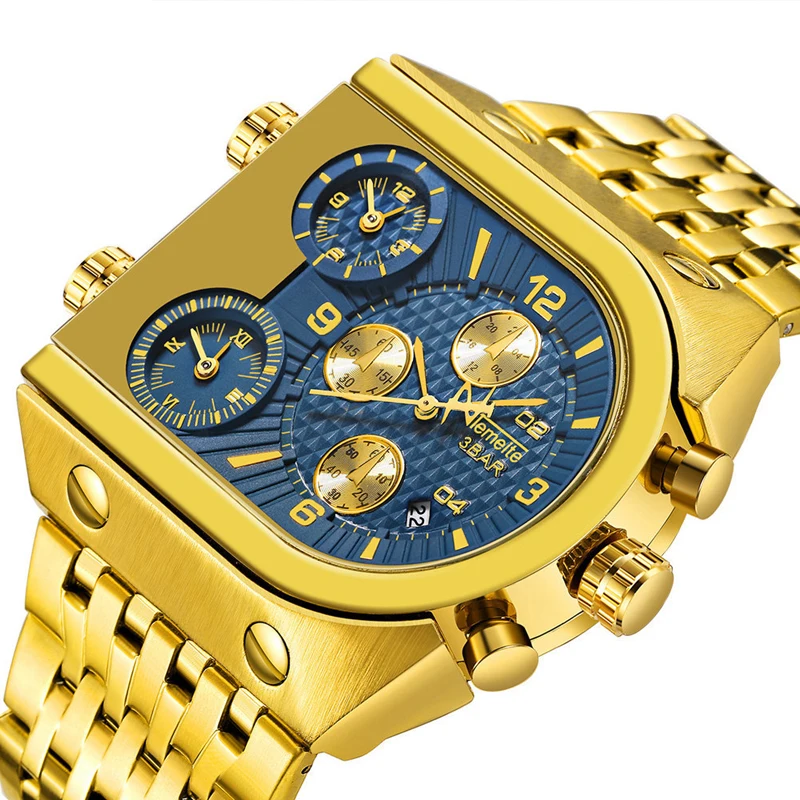 Men Quartz Watch Luxury Big Dial Analog Clock 3 Time Zone Date Gold Stainless Steel Waterproof Sport Military Wrist Watches Men
Men Quartz Watch Luxury Big Dial Analog Clock 3 Time Zone Date Gold Stainless Steel Waterproof Sport Military Wrist Watches Men