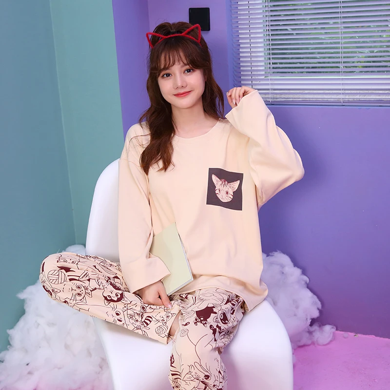 Cotton Sleepwear Pajamas for Women Korea Kawaii Suit Printing Cartoon Cat Long-sleeved Trousers Fall Pullover Ladies Nightwear
Cotton Sleepwear Pajamas for Women Korea Kawaii Suit Printing Cartoon Cat Long-sleeved Trousers Fall Pullover Ladies Nightwear