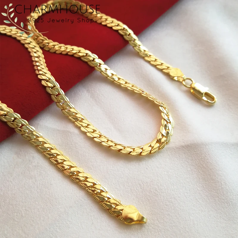 Фото Ожерелье из змеиной цепи для мужчин и женщин колье золотистого желтого цвета с