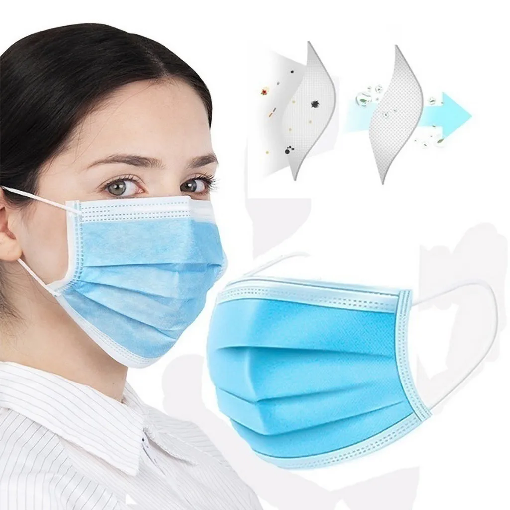 

50 Pcs Non-woven Disposable Mouth Face Masks 3 Layers Ply Filter Earloops Masks Breathable Elastic Blue Face Mask Mondkapjes