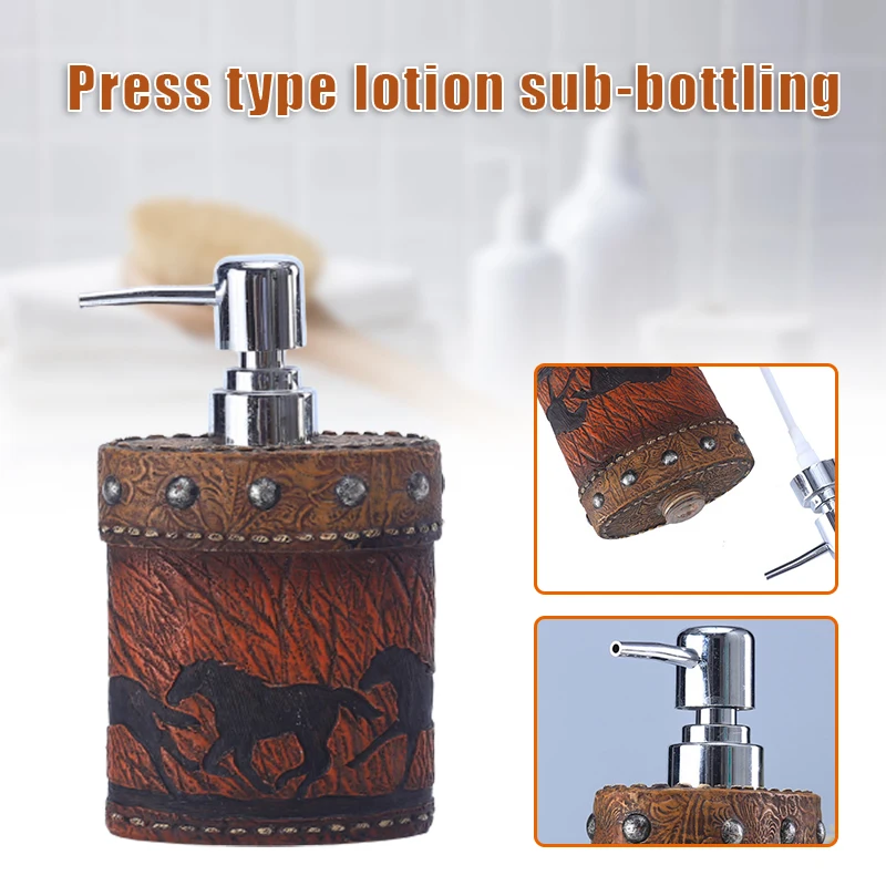 Brown Liquid Bottle Refillable Press Soap Dispenser Creative Jungle Horse Pattern Resin Ornament for Home Bathroom 2020ing
Brown Liquid Bottle Refillable Press Soap Dispenser Creative Jungle Horse Pattern Resin Ornament for Home Bathroom 2020ing