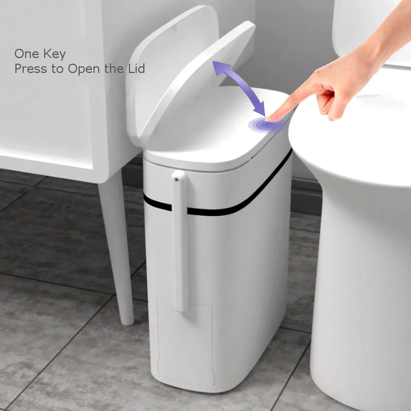 Trash Bag Holder in the Kitchen w/ Brush for Toilet Narrow Seam 14L Smart Trash Can Bathroom Zero Waste Bin One Key Garbage Bin
Trash Bag Holder in the Kitchen w/ Brush for Toilet Narrow Seam 14L Smart Trash Can Bathroom Zero Waste Bin One Key Garbage Bin