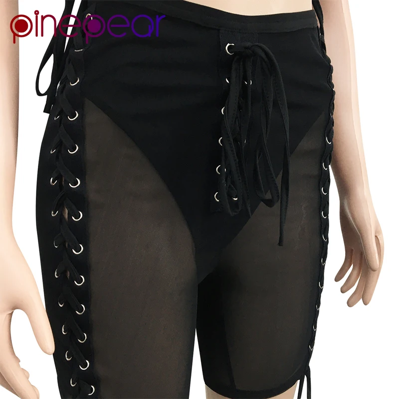 PinePear Sheer Mesh See Through Sexy Clubwear Women Two Piece Outfits Lace Up Bandage Crop Tank Top and Shorts Sets Wholesale 
PinePear Sheer Mesh See Through Sexy Clubwear Women Two Piece Outfits Lace Up Bandage Crop Tank Top and Shorts Sets Wholesale