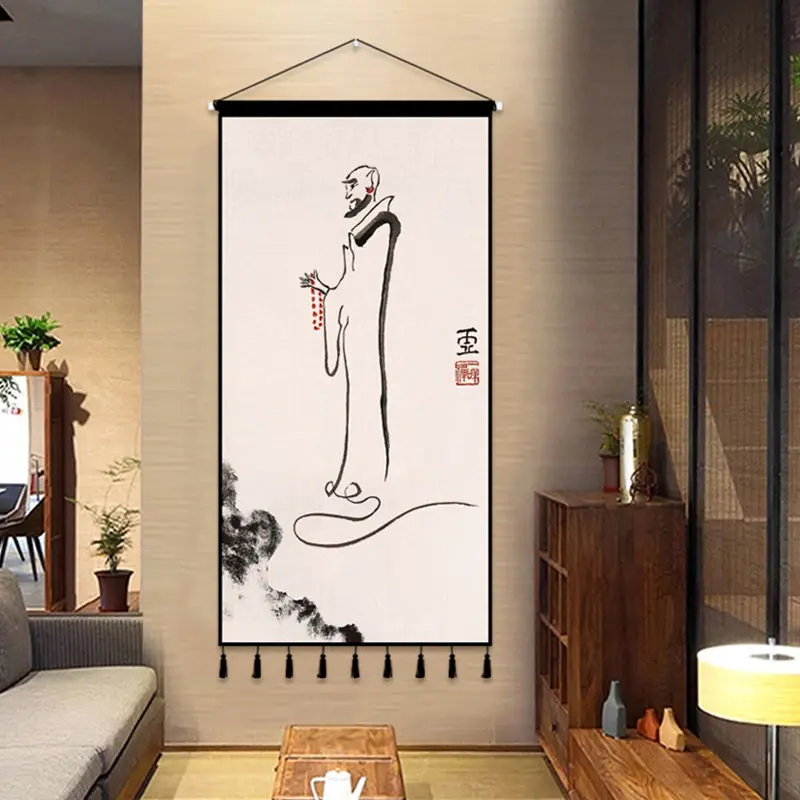 

Chinese Zen ink painting hanging Scroll Paintings Calligraphy Canvas Poster Home office study decor Paintings Room Deco tapestry