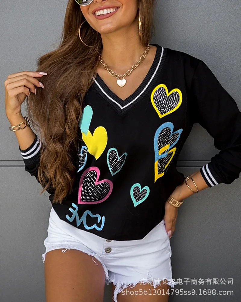 2021 Fall/Winter Women's New Fashion T-shirt Printed Hot Rhinestone Long Sleeve Top
2021 Fall/Winter Women's New Fashion T-shirt Printed Hot Rhinestone Long Sleeve Top