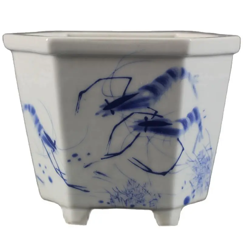 Chinese old porcelain Blue and white Pomegranate Shrimp drawing Meaty Plant Flower Pot
Chinese old porcelain Blue and white Pomegranate Shrimp drawing Meaty Plant Flower Pot