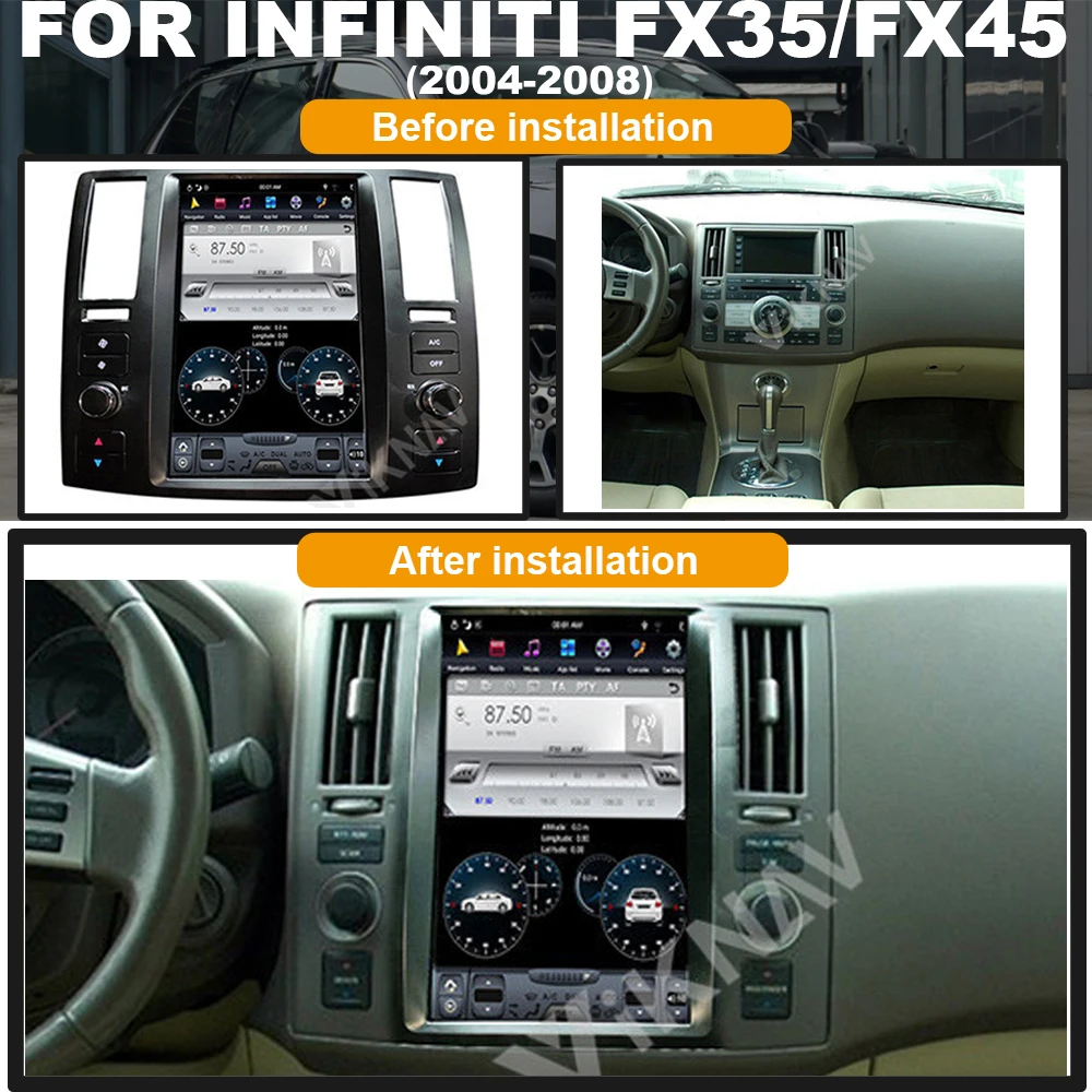 Android System vertical screen car GPS navigation For Infiniti FX35/FX45 2004-2008 DVD multimedia player support carplay
Android System vertical screen car GPS navigation For Infiniti FX35/FX45 2004-2008 DVD multimedia player support carplay