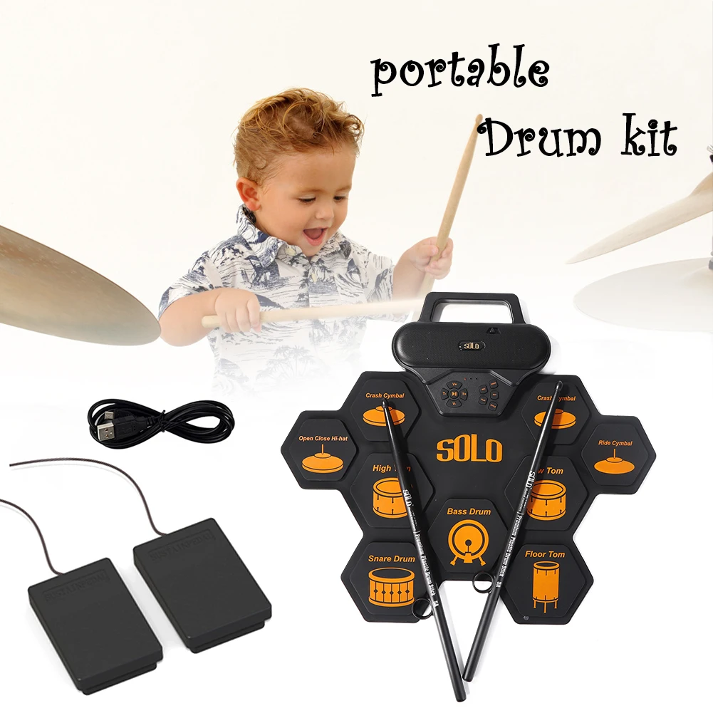 Foldable Portable Roll-Up Electronic Drum Silicone Electric Drum Pad Kit for Beginners Exercise Percussion with Drumsticks Pedal
Foldable Portable Roll-Up Electronic Drum Silicone Electric Drum Pad Kit for Beginners Exercise Percussion with Drumsticks Pedal