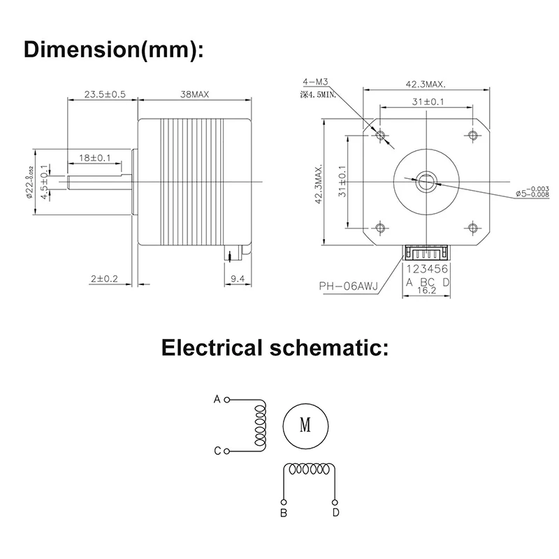 3 Pcs Stepper Motor Nema 17 Motor 42BYGH 1.8 Degree Body 38MM 4-Lead Wire1.5A 42N.cm (60Oz.In) with 1M Cable 
3 Pcs Stepper Motor Nema 17 Motor 42BYGH 1.8 Degree Body 38MM 4-Lead Wire1.5A 42N.cm (60Oz.In) with 1M Cable