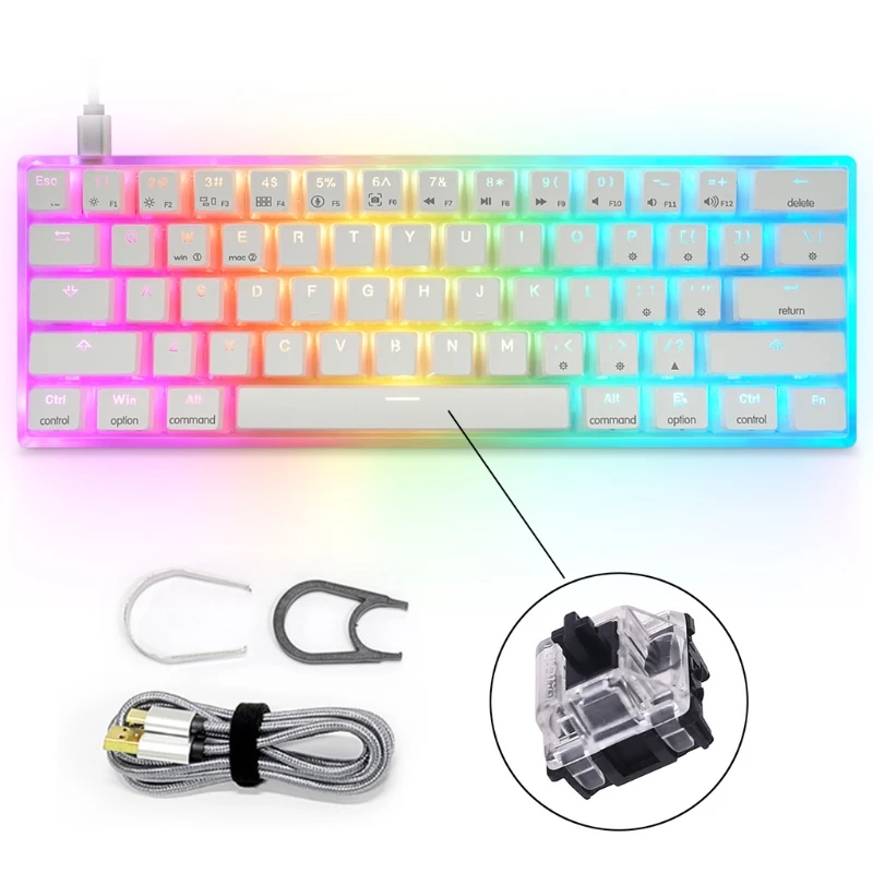 

USB Wired Compact Keyboard 61 Keys Small Portable Gaming RGB Backlit Programmable Gateron Keyboard for Games Hot swap