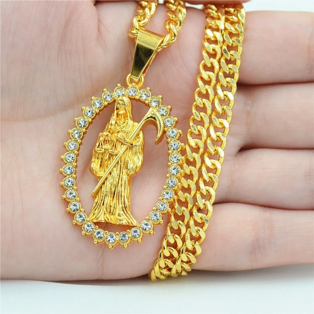 New necklace 2020 Holy Saint Death Santa Muerte Men's Biker Hiphop Pendant Diamond Necklace Biker Jewelry new
New necklace 2020 Holy Saint Death Santa Muerte Men's Biker Hiphop Pendant Diamond Necklace Biker Jewelry new