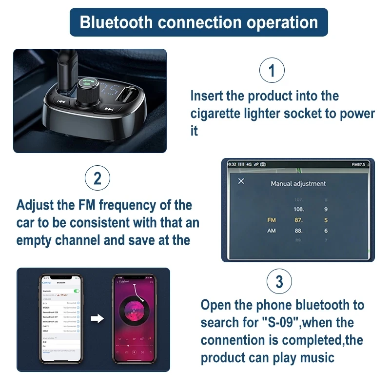 FM Transmitter Wireless Bluetooth Car Kit Audio MP3 Player With 2.1A Dual USB Car Charger FM Modulator Hands-Free Calling
FM Transmitter Wireless Bluetooth Car Kit Audio MP3 Player With 2.1A Dual USB Car Charger FM Modulator Hands-Free Calling