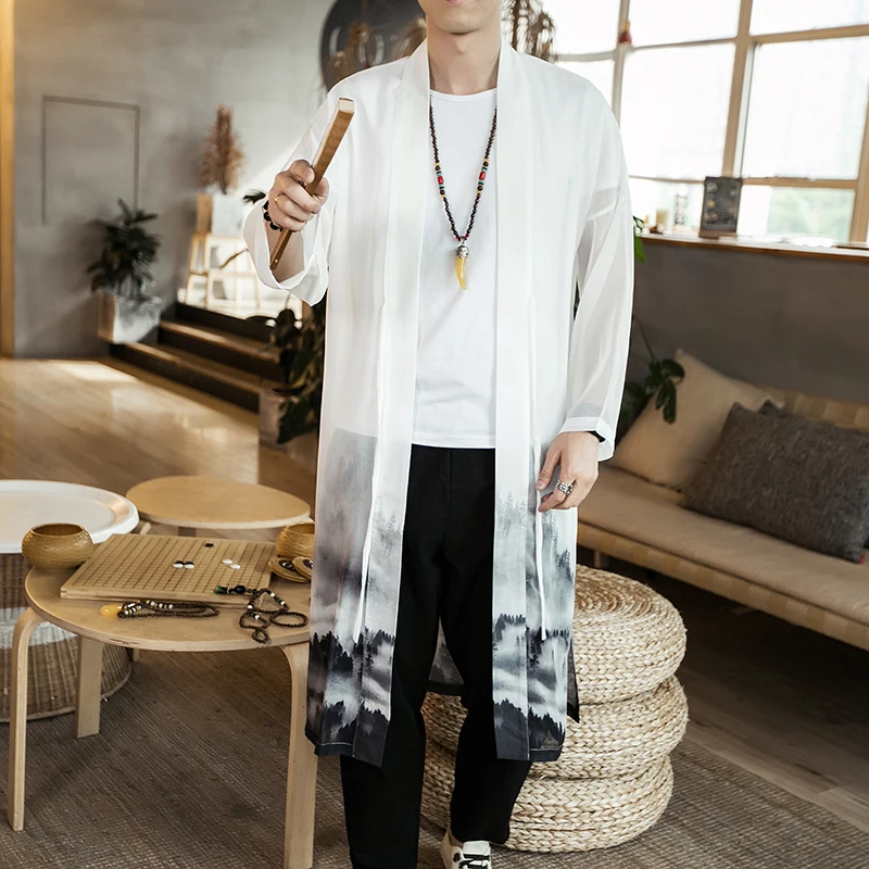 Fashion Shawl Loose Long Kimono Windbreaker Outwear 2020 Summer China Style Men Cardigan Thin Coat Trench Jacket Male
Fashion Shawl Loose Long Kimono Windbreaker Outwear 2020 Summer China Style Men Cardigan Thin Coat Trench Jacket Male