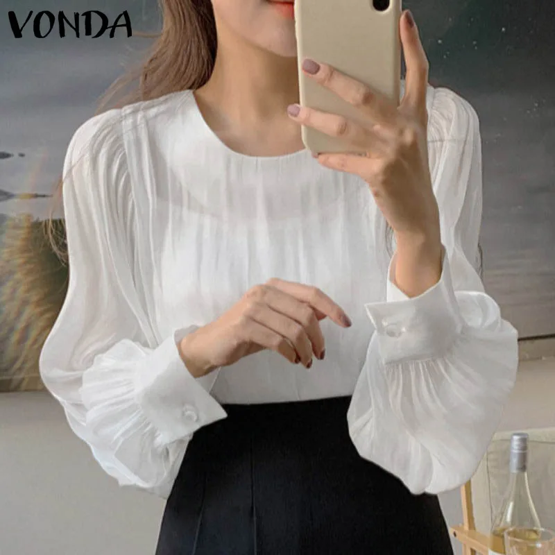 VONDA Blouse Women Tops Autumn Long Sleeve Solid Color Blouse Oversized Casual O Neck Puff Sleeve Pleated Blusas Femininas
VONDA Blouse Women Tops Autumn Long Sleeve Solid Color Blouse Oversized Casual O Neck Puff Sleeve Pleated Blusas Femininas