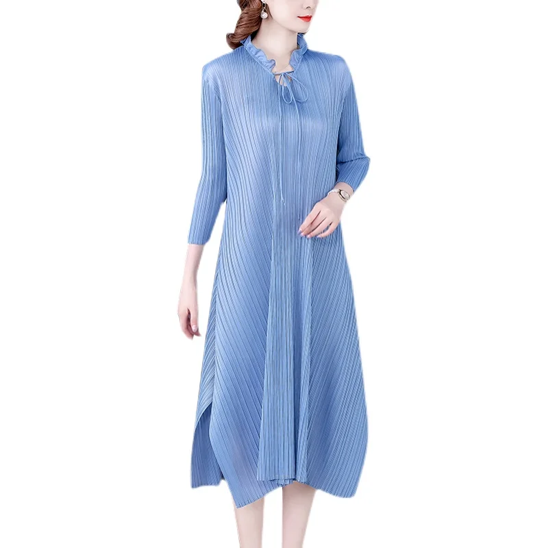 COIGARSAM Loose Women dress Ruffled Pleated Dresses Blue Gray Purple 1030
COIGARSAM Loose Women dress Ruffled Pleated Dresses Blue Gray Purple 1030